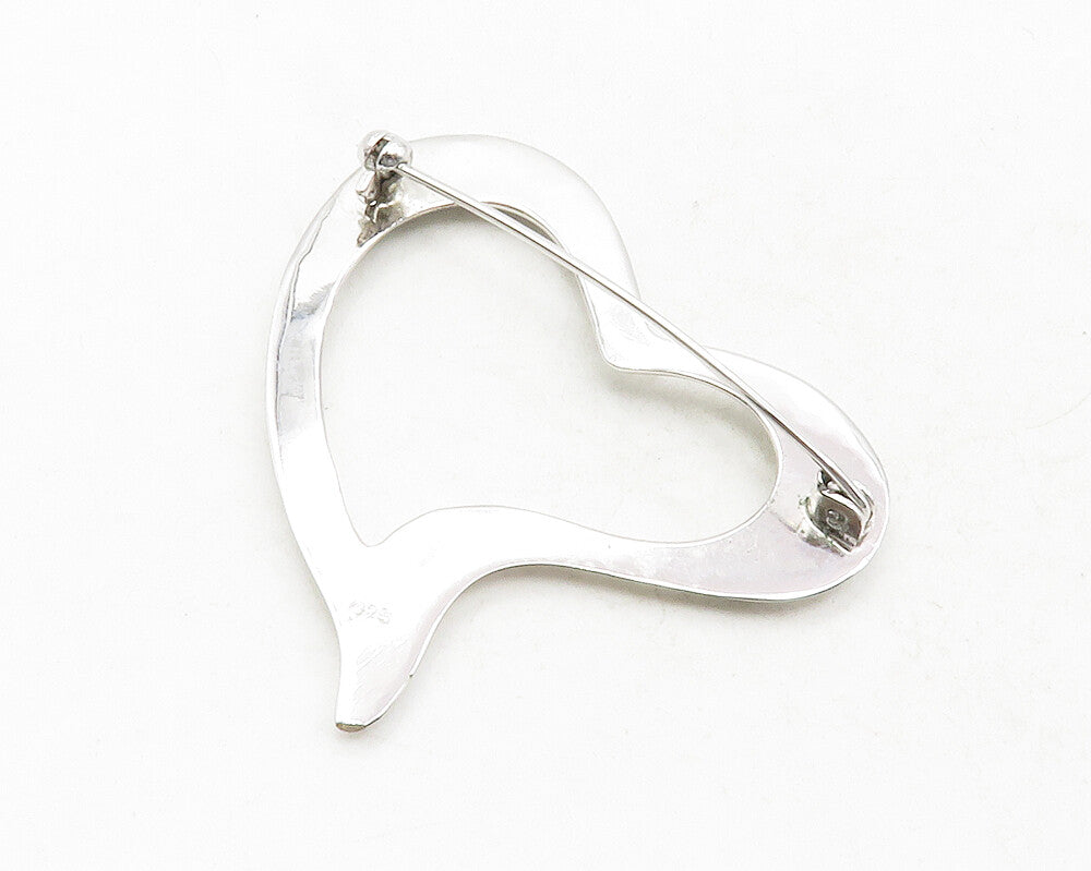 925 Sterling Silver  Shiny Polished Open Love Heart Smooth Brooch Pin  BP4762
