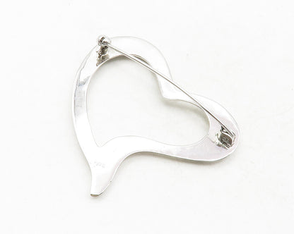 925 Sterling Silver  Shiny Polished Open Love Heart Smooth Brooch Pin  BP4762