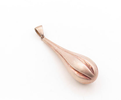 925 Sterling Silver Vintage Pendant Rose Gold Plated Puffed Carved Drop  PT23634