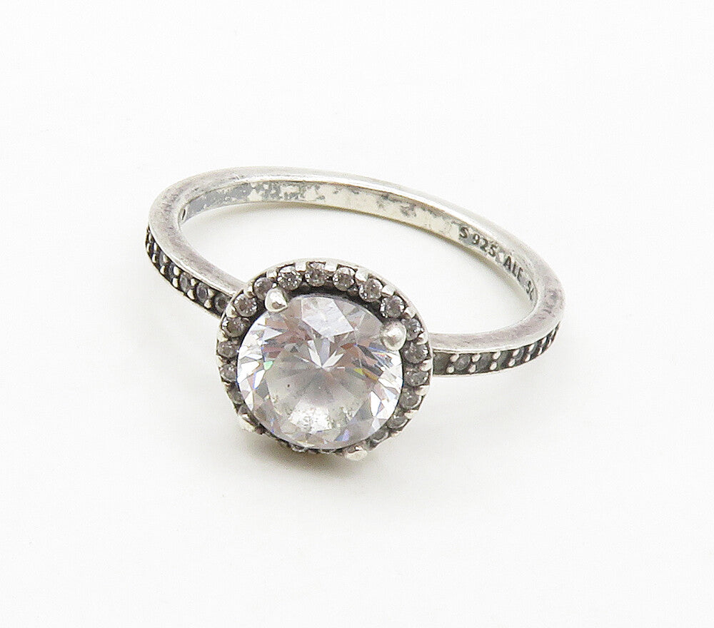 PANDORA 925 Silver  Vintage Cubic Zirconia Solitaire Accent Ring Sz 7  RG16551