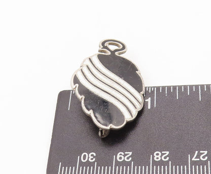 925 Sterling Silver Vintage Brooch Pin Antique Black & White Enameled  BP10884