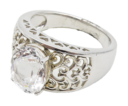 925 Sterling Silver  Faceted Topaz Swirl Cutout Band Ring Sz 7.5  RG10173