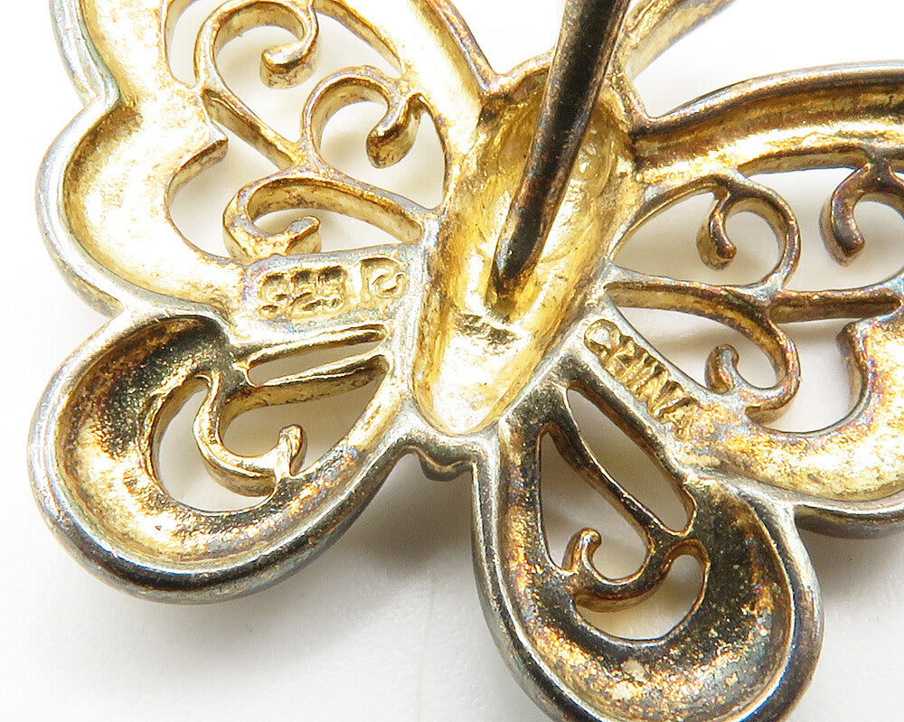 ROSS SIMON 925 Silver  Vintage Genuine Diamond Butterfly Pendant  PT11458