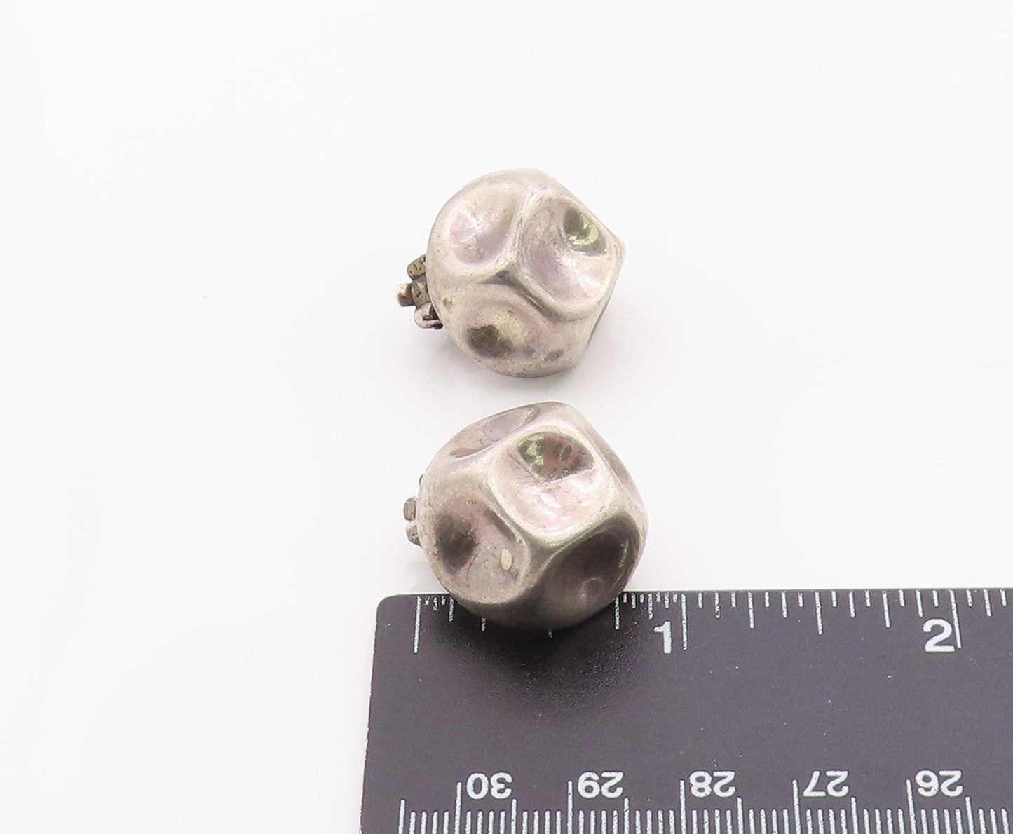 925 Sterling Silver Vintage Earrings Modernist Sculptural Dome Clip On  EG14396