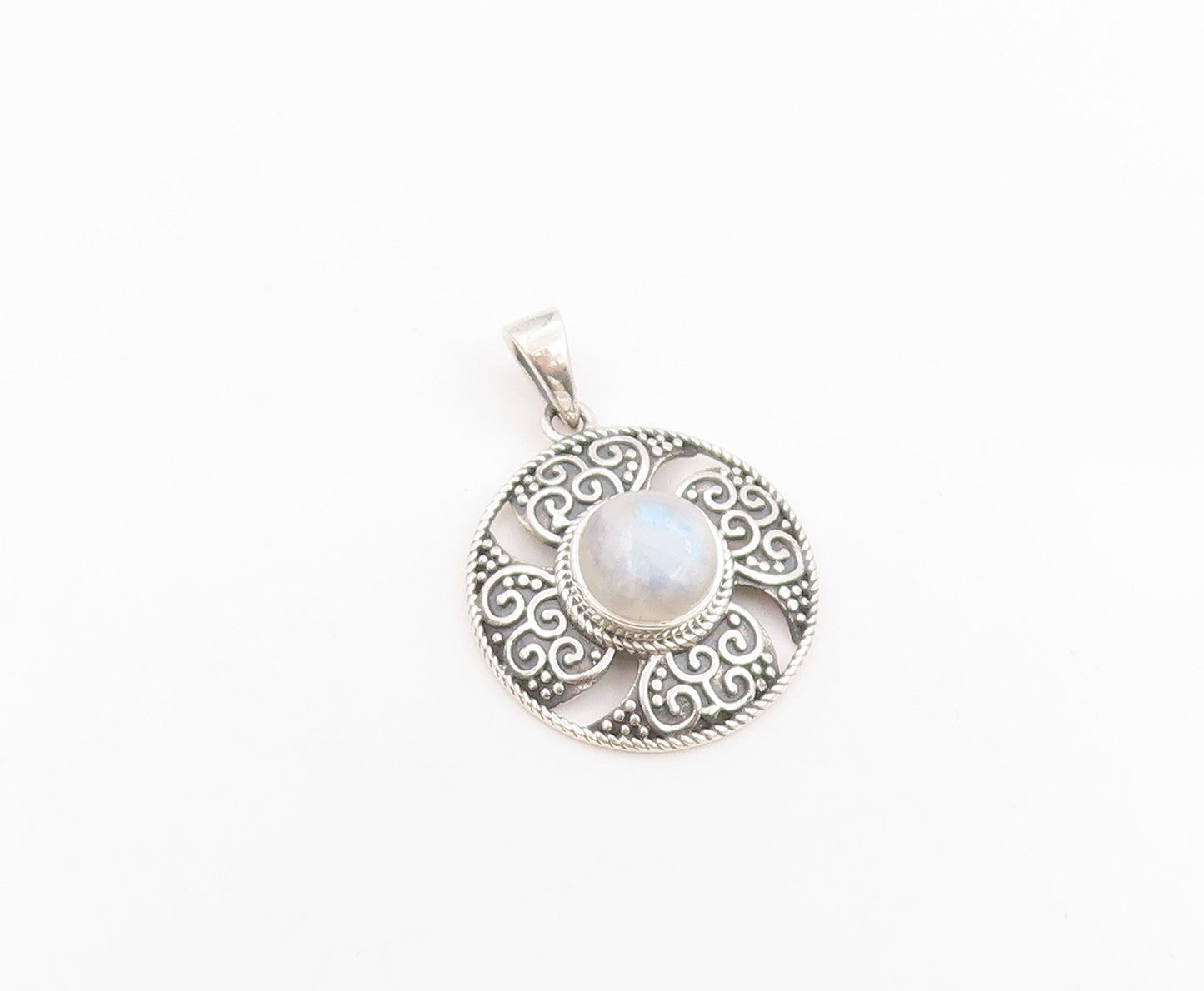 925 Sterling Silver Vintage Pendant Cabochon Moonstone Celtic Medallion  PT26231