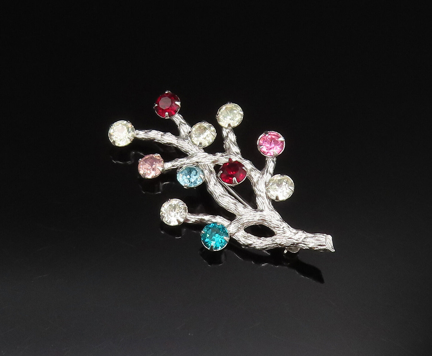 VAN DELL 925 Silver  Vintage Multi Rhinestone Tree Branch Brooch Pin  BP9791