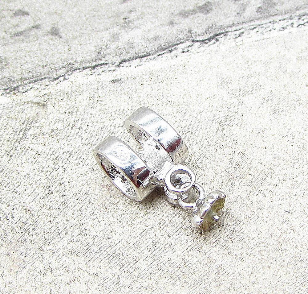 925 Silver  White Cubic Zirconia Dangling Floral Bell Slider Pendant  PT1526