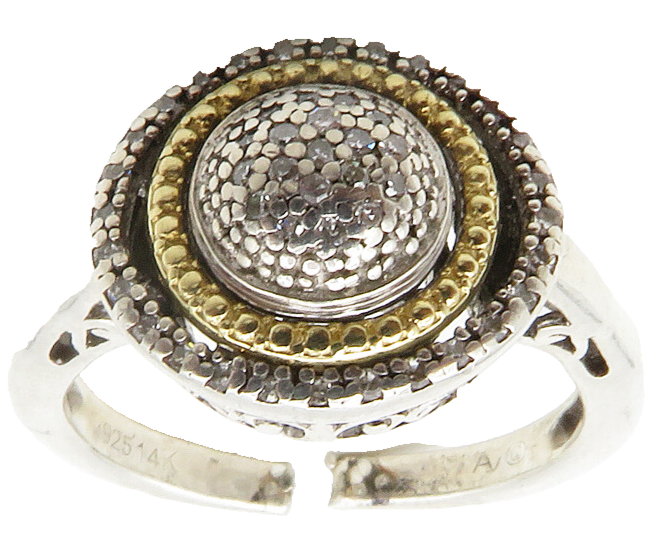 925 Sterling Silver  Vintage Genuine Diamonds 2 Tone Band Ring Sz 6  RG13397