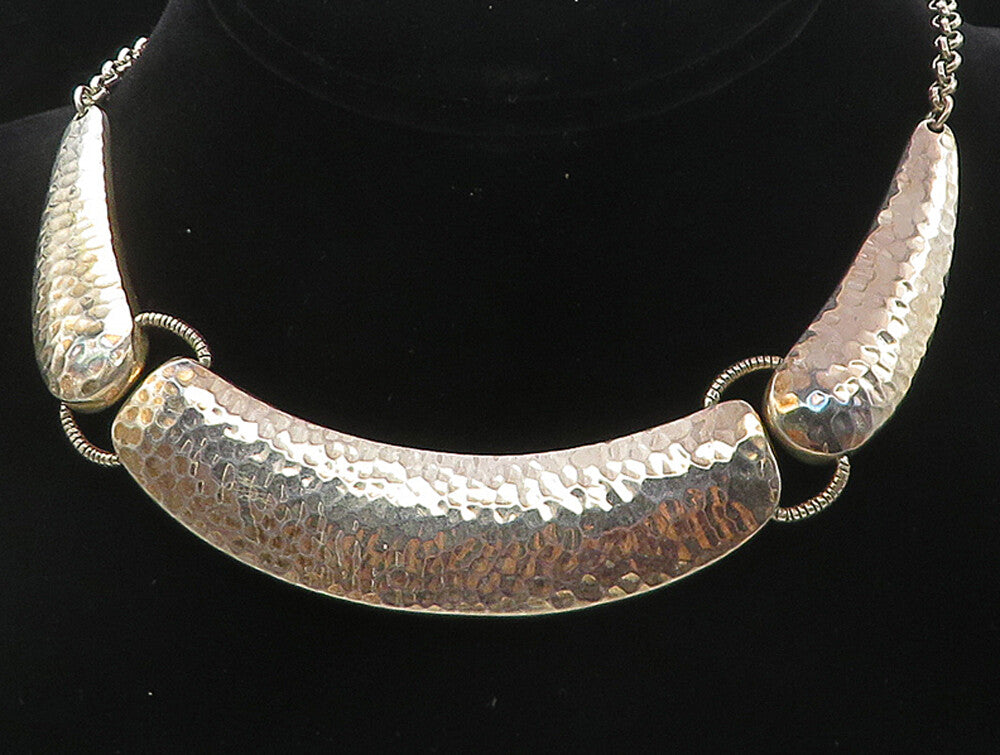 DOUG PAULUS 925 Silver  Vintage Shiny Hammered Detail Chain Necklace  NE1560