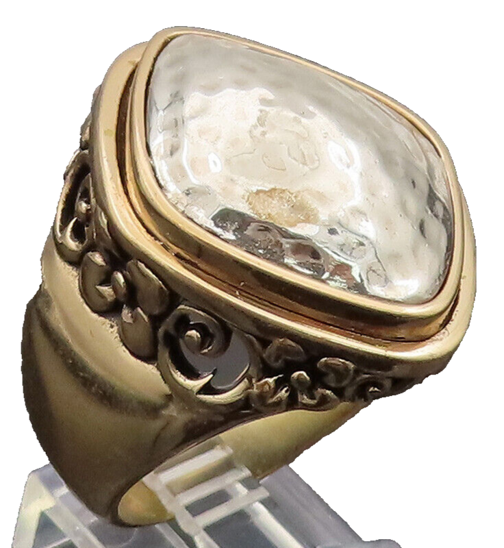 BARSE 925 Silver  Vintage Two Tone Hammered Dome Floral Ring Sz 11  RG26352