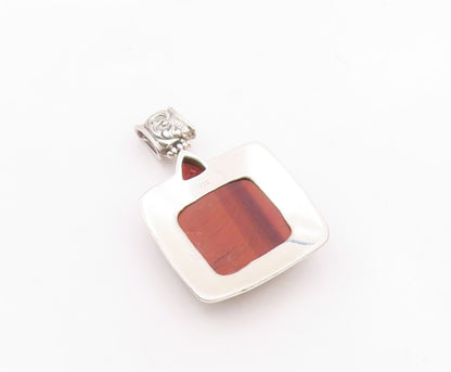 925 Silver  Vintage Tiger's Eye & Garnet Floral Swirl Border Pendant  PT21865