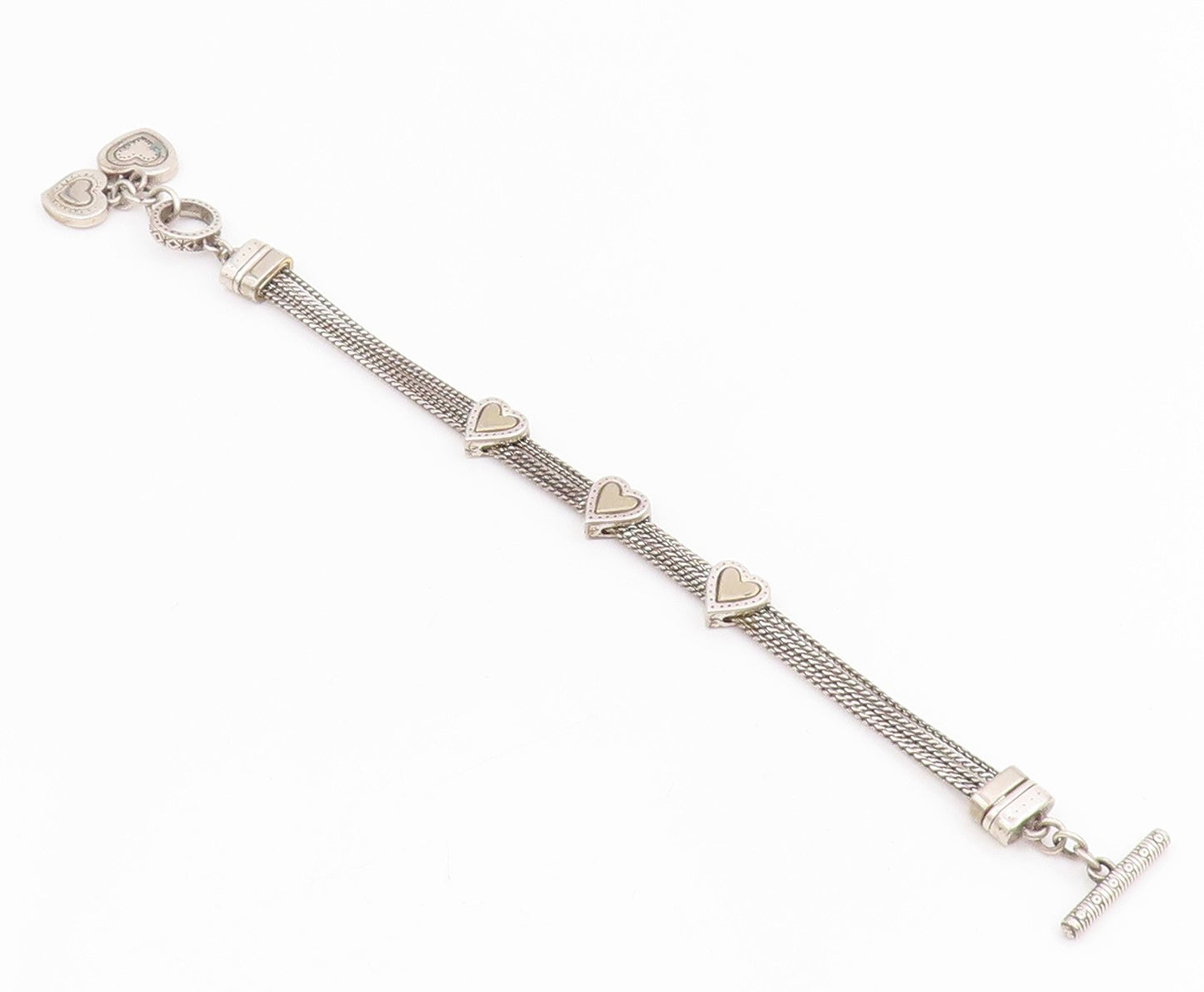 925 Sterling Silver Vintage Bracelet Love Heart Multi Strand Link Chain  BT11504