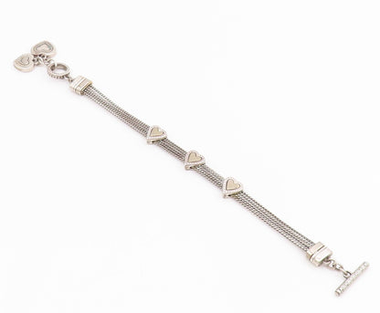 925 Sterling Silver Vintage Bracelet Love Heart Multi Strand Link Chain  BT11504