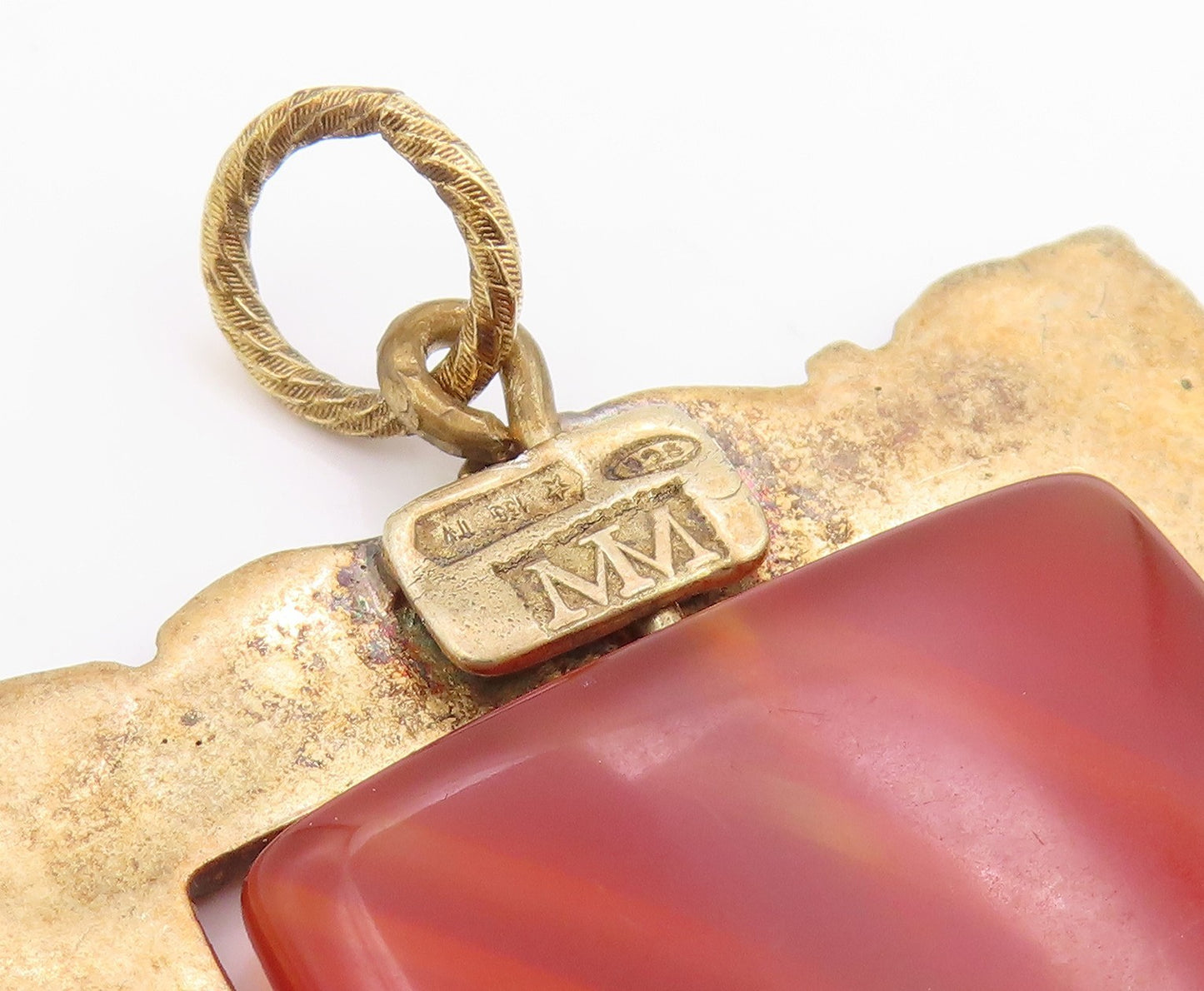 925 Sterling Silver Vintage Pendant Gold Plated Carnelian Spinner Fob  PT26075