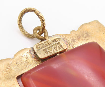 925 Sterling Silver Vintage Pendant Gold Plated Carnelian Spinner Fob  PT26075