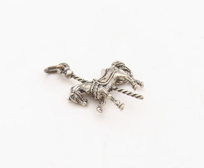 925 Sterling Silver Vintage Pendant Dark Tone Carved Mini Horse Charm  PT23620