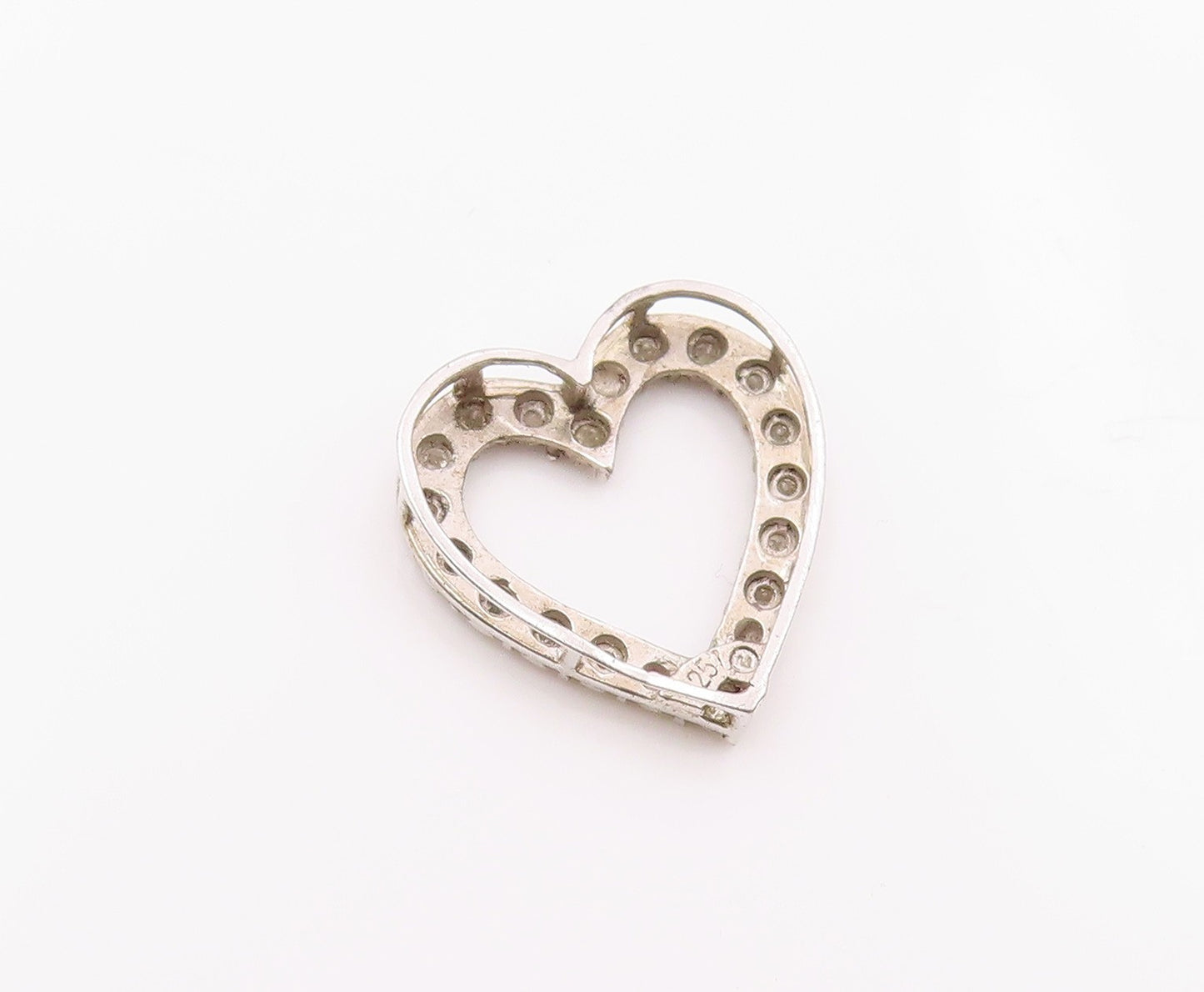 925 Sterling Silver  Vintage Genuine Diamonds Open Love Heart Pendant  PT13111