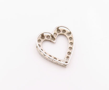 925 Sterling Silver  Vintage Genuine Diamonds Open Love Heart Pendant  PT13111