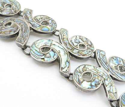 MEXICO 925 Silver Vintage Inlaid Abalone Shell 96 Link Chain Bracelet BT2975