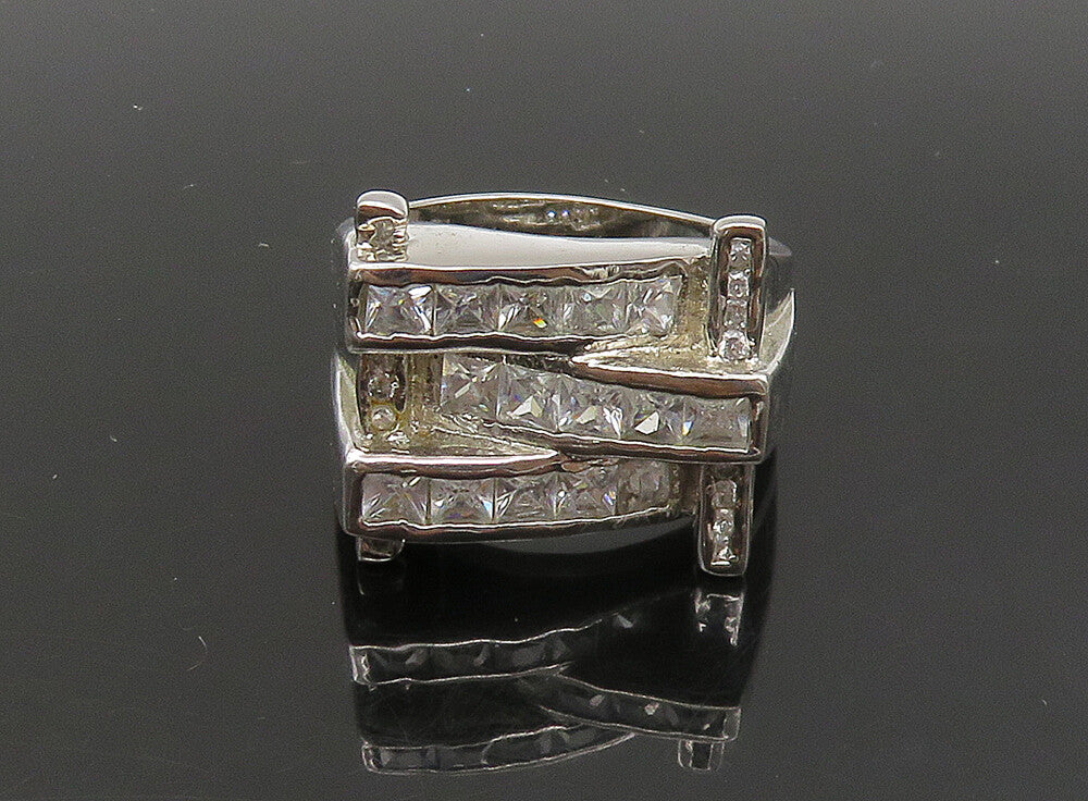 925 Sterling Silver  Vintage Cubic Zirconia Large Band Ring Sz 11  RG23613