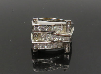 925 Sterling Silver  Vintage Cubic Zirconia Large Band Ring Sz 11  RG23613