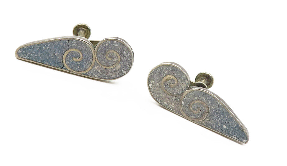 MEXICO 925 Sterling Silver  Vintage Crushed Jasper Non Pierce Earrings  EG5132