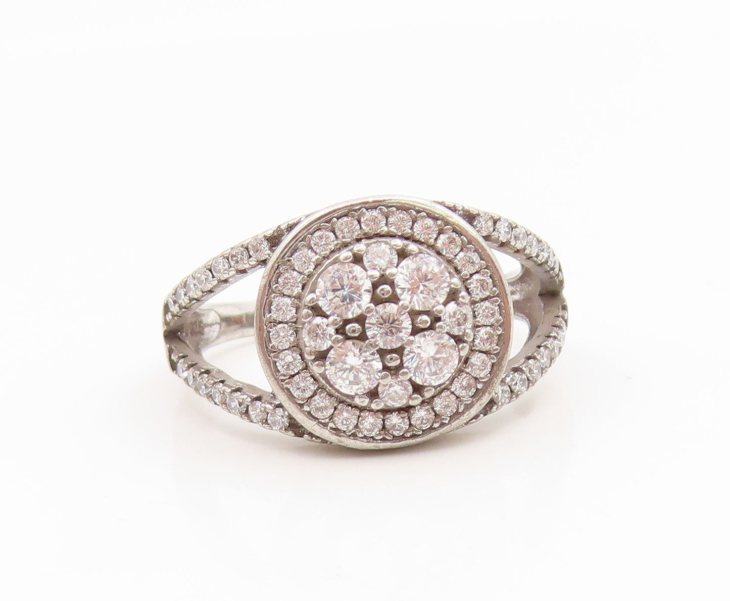 925 Sterling Silver Vintage Ring Sparkling CZ Elegant Split Band  Sz 6  RG35125