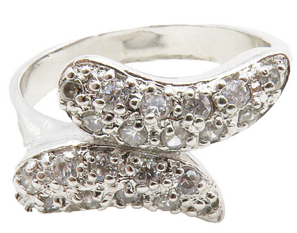 925 Sterling Silver  Sparkling Cubic Zirconia Bypass Band Ring Sz 8  RG13492