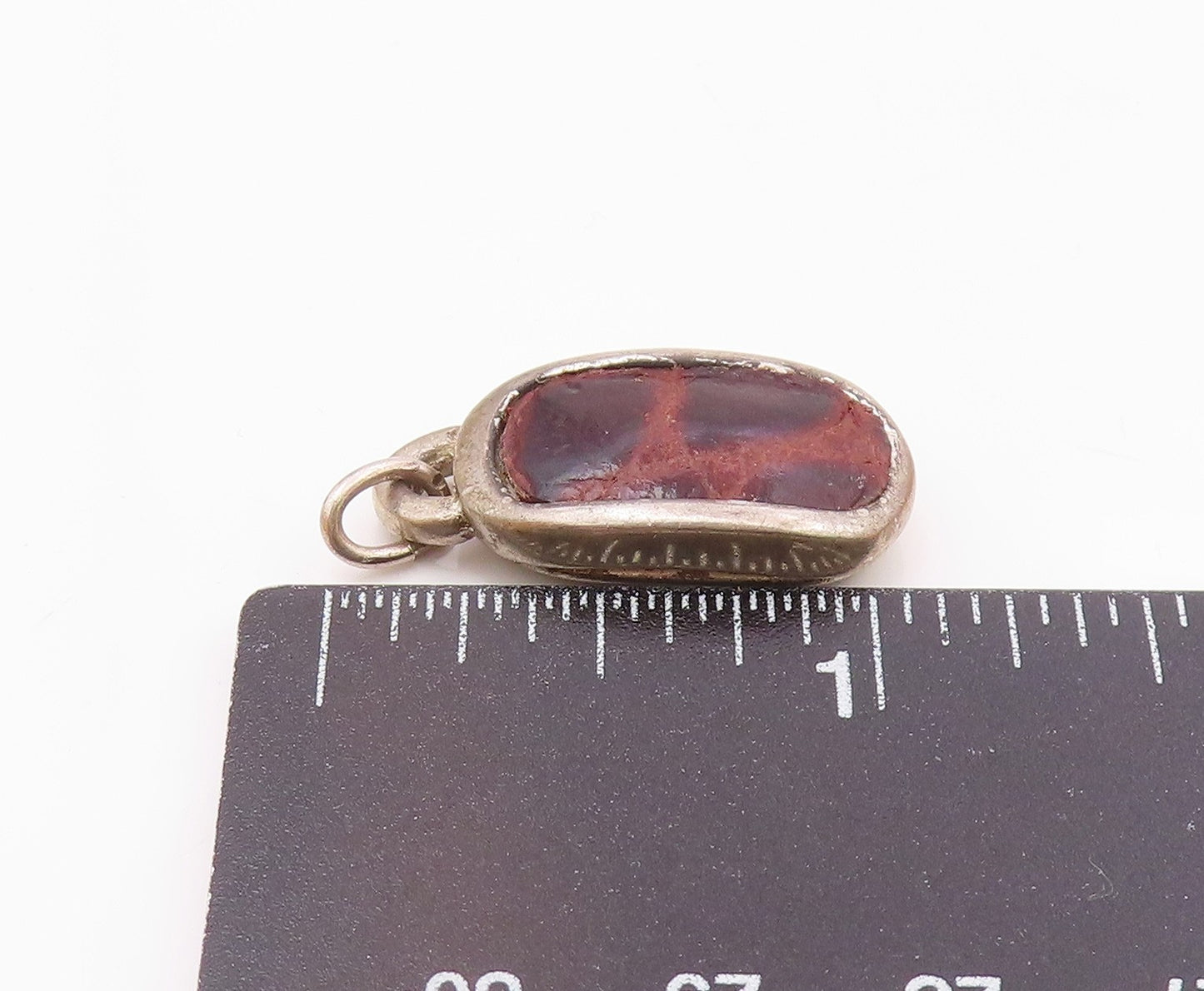 925 Sterling Silver  Vintage Leather Detail Smooth Curved Drop Pendant  PT8363