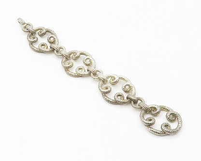 925 Sterling Silver  Vintage Shiny Hammered Swirl Link Chain Bracelet  BT5469