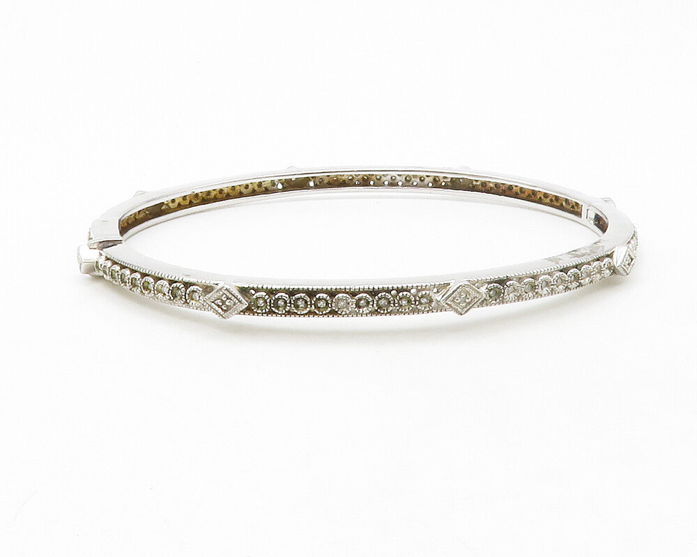925 Sterling Silver  Genuine Diamonds Shiny Oval Bangle Bracelet  BT5060