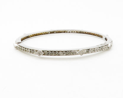 925 Sterling Silver  Genuine Diamonds Shiny Oval Bangle Bracelet  BT5060