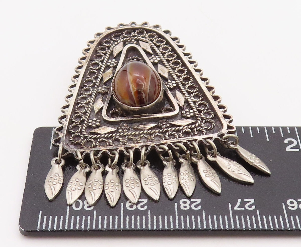 925 Sterling Silver Vintage Brooch Pin ISRAEL Dark Tone Tigers Eye   BP11219