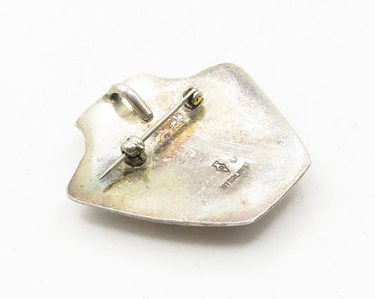 SOUTHWESTERN 925 Silver Vintage Dark Tone Etched Design Brooch Pin BP4085