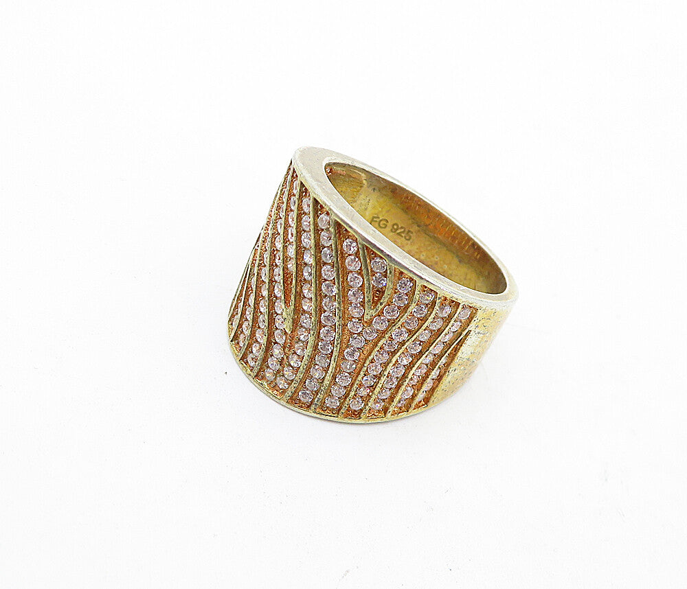 925 Sterling Silver  Topaz Gold Plated Swirl Tapered Band Ring Sz 7  RG4616