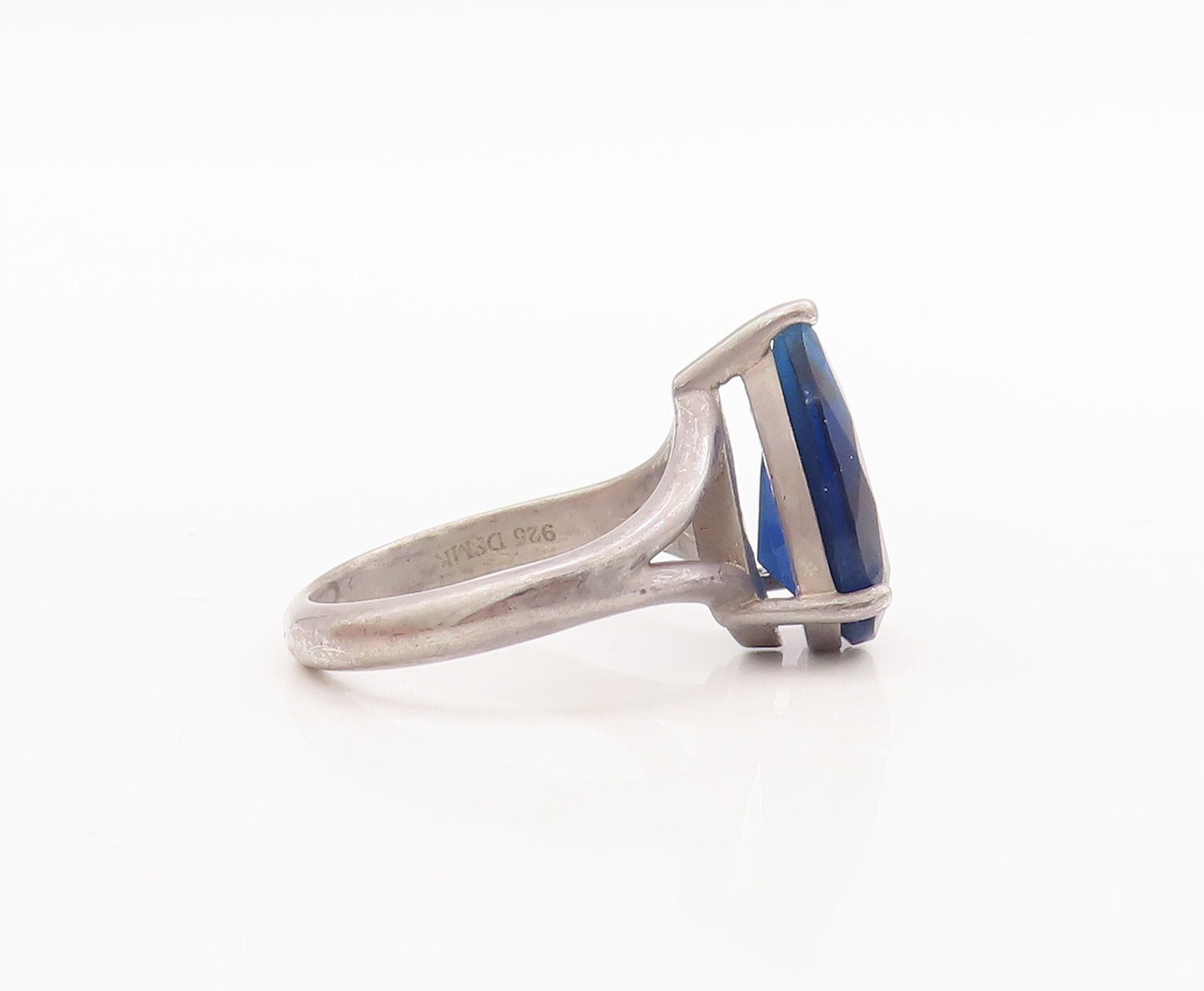 925 Sterling Silver Vintage Ring Minimalist Drop Cut Blue Topaz  Sz 6  RG29706