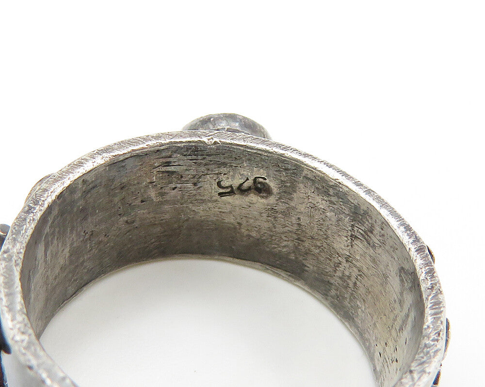 925 Sterling Silver  Vintage Cabochon Amethyst Oxidized Band Ring Sz 5 RG17994