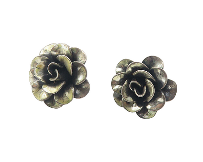 925 Sterling Silver  Vintage Dark Tone Flower Non Pierce Earrings  EG6147