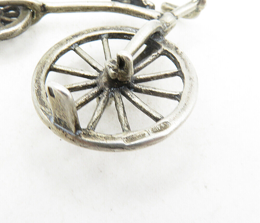 925 Sterling Silver  Vintage Old Fashioned Large Wheel Bicycle Trinket  TR1439