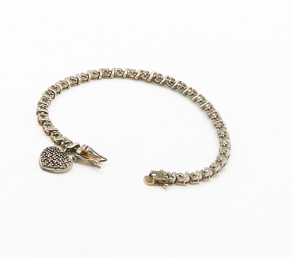 ROSS SIMON 925 Silver  Vintage Genuine Diamond Floral Chain Bracelet  BT6440