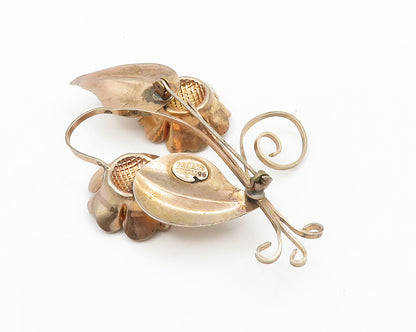 TRUART 925 Sterling Silver  Vintage Copper Tone Flowers Brooch Pin  BP5183