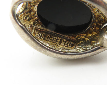 ESPO SIG 925 Sterling Silver  Vintage Black Onyx Hook Bangle Bracelet  BT7558