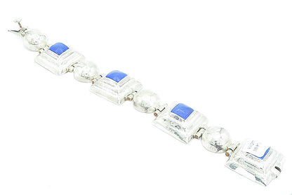 925 Sterling Silver  Vintage Lapis Lazuli Dome Hinge Chain Bracelet  BT1800