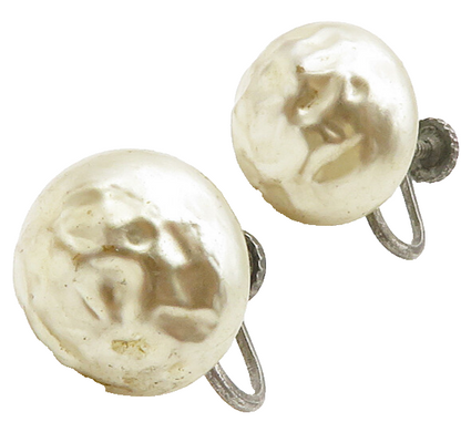 925 Sterling Silver  Vintage Pearl Non Pierce Screw Back Earrings  EG6422