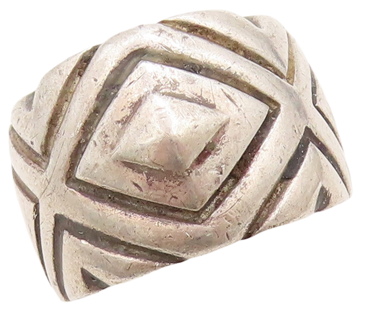 925 Sterling Silver Vintage Ring Solid Diamond Shape Etched  Sz 7  RG31685