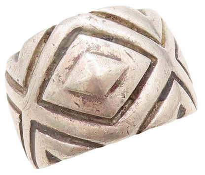 925 Sterling Silver Vintage Ring Solid Diamond Shape Etched  Sz 7  RG31685