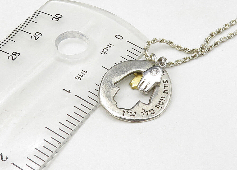 925 Sterling Silver  Vintage Hebrew Evil Eye Protection Chain Necklace  NE3684