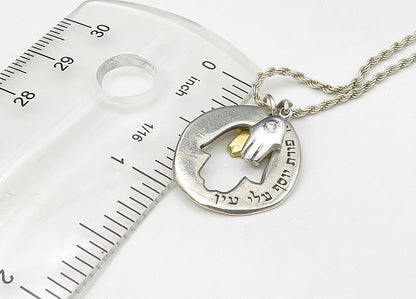 925 Sterling Silver  Vintage Hebrew Evil Eye Protection Chain Necklace  NE3684