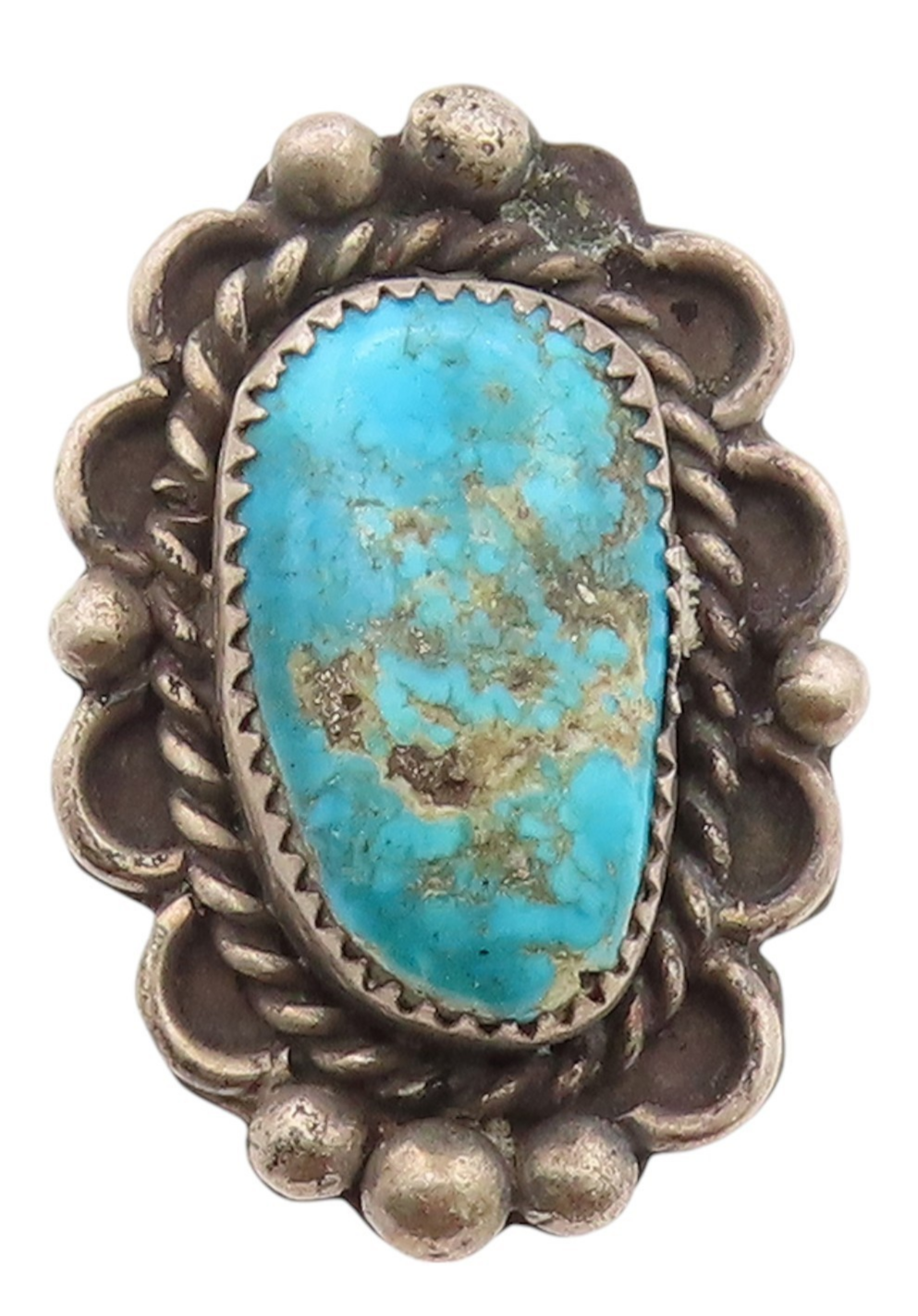 925 Sterling Silver Vintage Ring NAVAJO ZUNI Turquoise Flower  Sz 7.5  RG32669