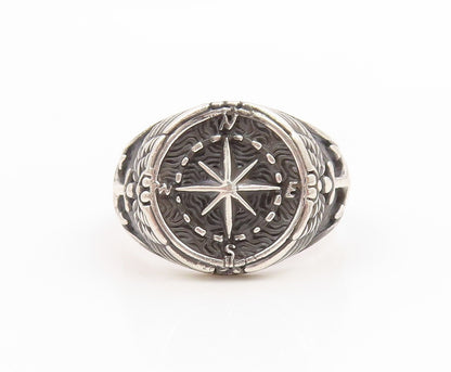 925 Sterling Silver Vintage Ring Nautical Compass & Anchor Band  Sz 13  RG36026